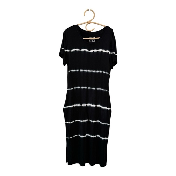 2 MNY Marc New York Midnight & Black Tie Dye Short Sleeve Midi Dress NEW - Picture 7 of 16
